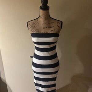 bebe Black and White Strapless Dress